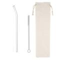 Bent Glass Straw Set With Brush And Bag